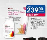 GNC Women's Evening Primrose Oil 1300 mg 90 Softgels Or Hair, Skin & Nails Acai Berry 60 Chews-Per P