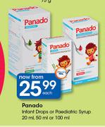 Panado Infant Drops Or Paediatric Syrup-20ml, 50ml Or 100ml Each