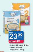 Clicks Made 4 Baby Cereal With Milk Stage 1 Or 2-250g Each