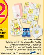 Disney Mickey Or Minnie, Tiny Teddy & Winnie The Pooh Charactor Facecloths-Each