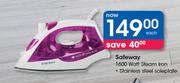 Safeway 1600Watt Steam Iron Stainless Steel Soleplate-Each