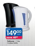 Safeway 1.7Ltr Cordless Kettle-Each