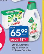 Ariel Automatic Liquid 2 Litres Or 21 Power Capsules-Each