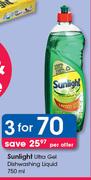 Sunlight Ultra Gel Dishwashing Liquid-3x750ml Per Offer