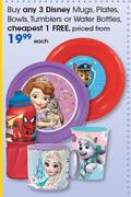 Disney Mugs, Plates, Bowls, Tumblers Or Water Bottles-Each