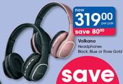 Volkano Headphones (Black, Blue Or Rose Gold)-Per Pair