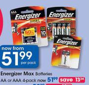 Energizer Max Batteries AA Or AAA 4 Pack-Each