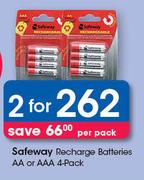 Safeway Recharge Batteries AA Or AAA 4 Pack-For 2