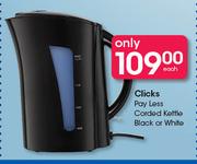 Clicks Pay Less Corded Kettle (Black Or White)-Each