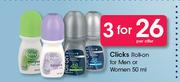 Clicks Roll On For men Or Women-3 x 50ml