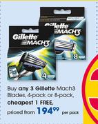 Gillette Mach3 Blades 4 Pack Or 8 Pack-Per Pack