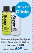 Super Dry Sport Men's Deodorants-200ml Each