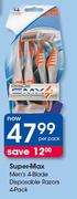 Super Max Men's 4 Blade Disposable Razors 4 Pack-Per Pack