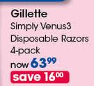 Gillette Simply Venus 3 Disposable Razors 4 Pack
