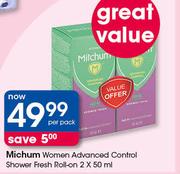 Michum Women Advanced Control Shower Fresh Roll On-2 x 50ml Per Pack