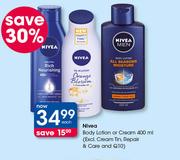 Nivea Body Lotion Or Cream 400ml (Excl.Cream Tin.Repair & Care And Q10)-Each