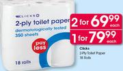 Clicks 2-Ply Toilet Paper-1X18 Rolls Each