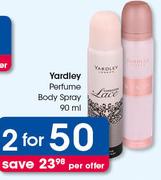 Yardley Perfume Body Spray-2X90ml Per Offer