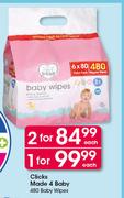 Clicks Made 4 Baby 480 Baby Wipes-Each
