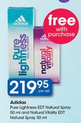 Adidas Pure Lightness EDT Natural Spray 50ml & Natural Vitality EDT Natural Spray 30ml-Per Set