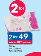 Clicks Skin Essentials 40 Facial Wipes-For 2