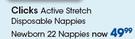Clicks Active Stretch Disposable Newborn Nappies-22's Per Pack