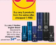 Yardley English Blazer Deodorants-50ml, 125ml Or 250ml For Men-Each