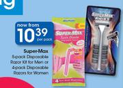 Super Max 5 Pack Disposable Razor Kit For Men Or 4 Pack Disposable Razors For Women-Per Pack