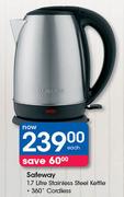 Safeway 1.7Ltr Stainless Steel Kettle-Each