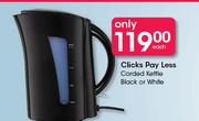 Clicks Pay Less Corded Kettle Black Or White-Each