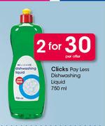 Clicks Pay Less Dishwashing Liquid-2X750ml Per Offer