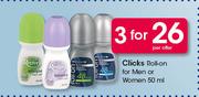 Clicks Roll-On For Men Or Women-3x50ml Per Offer