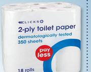 Clicks Pay Less 2-Ply Toilet Paper 18 Rolls-Each