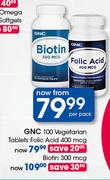 GNC 100 Vegetarian Tablets Folic Acid 400 mcg-Per Pack