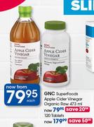 GNC Superfoods Apple Cider Vinegar Organic Raw Tablets-120's Each