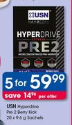 USN Hyperdrive Pre 2 Berry Kick-5 x 20 x 9.6g Sachets