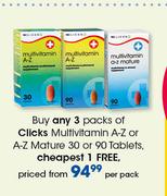 Clicks Multivitamin A-Z Or A-Z Mature 30 Or 90 Tablets-Per Pack