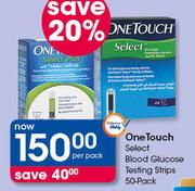 One Touch Select Bllod Glucose Testing Strips-50's Per Pack