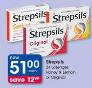 Strepsils Lozenges Honey & Lemon Or Original-24's Each