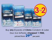 Clicks Condom & Lube Duo 3 Or 6 Packs-Per Pack