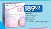 Clicks Ultra Omega 3 EPA & DHA 60 Softgels-Per Pack