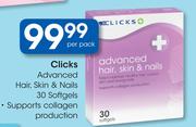 Clicks Advanced Hair, Skin & Nails 30 Softgels-per Pack