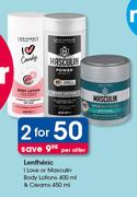 Lentheric I Love Or Masculin Body Lotions 400ml And Creams 450ml-2x Per Offer