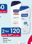 Sanex Shower Gels-2X750ml