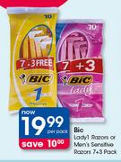 Bic Lady 1 Razors Or Men's Sensitive Razors 7 + 3 Pack-Per Pack