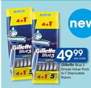 Gillette Blue 3 Simple Value Pack 4 + 1 Disposable Razors-Per Pack