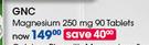 GNC Magnesium 250 mg Tablets-90's Per Pack