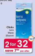 Clicks Lens Wipes 20 Pack-For 2