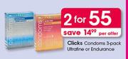 Clicks Condoms 3 Pack Ultrafine Or Endurance-For 2