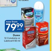 Durex 12 Condoms Or Lubricant-50ml Each